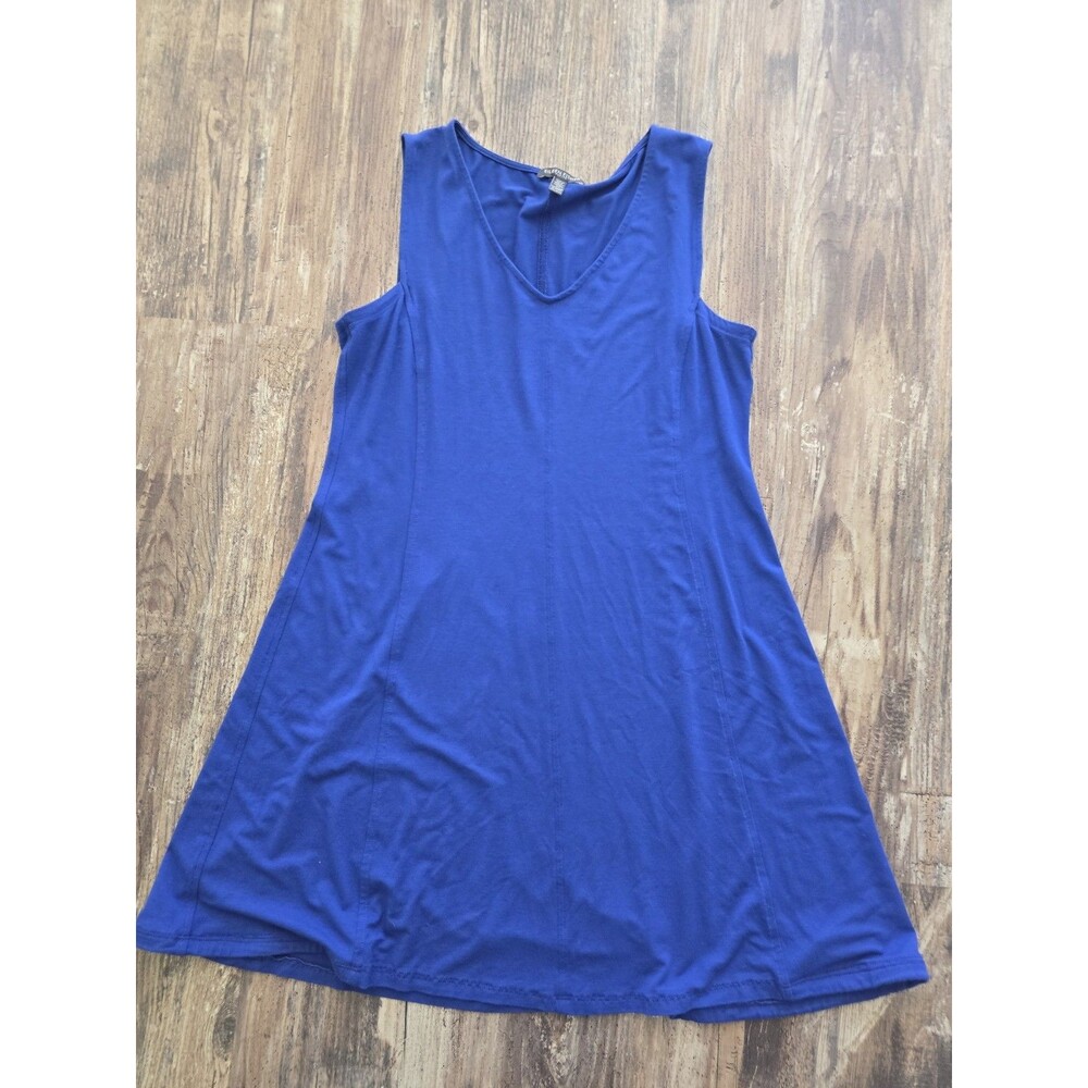 EILEEN FISHER Dress PM Viscose Stretch Jersey Shift Tank Sleeveless Blue USA